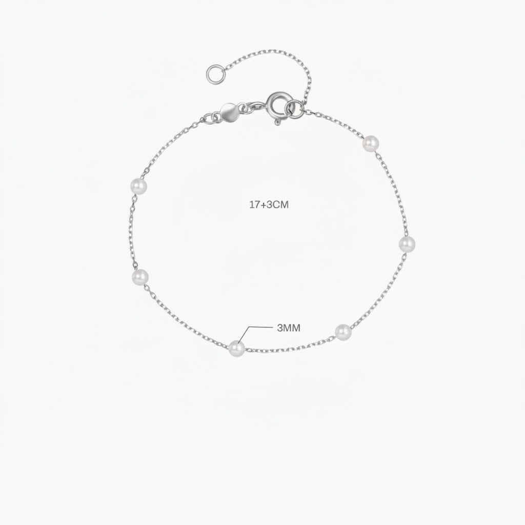 Delicate Pearl Station Bracelet - Silver