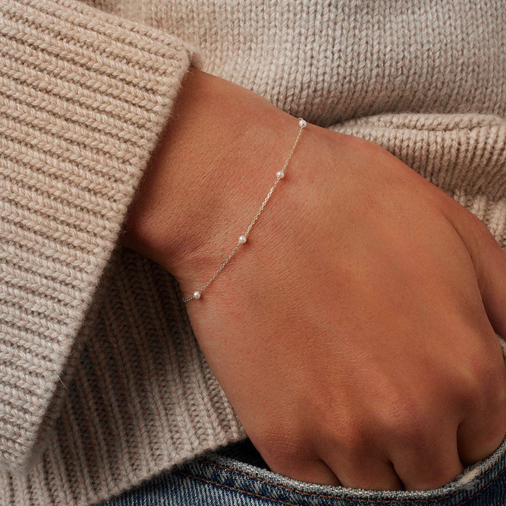 Delicate Pearl Station Bracelet - Silver