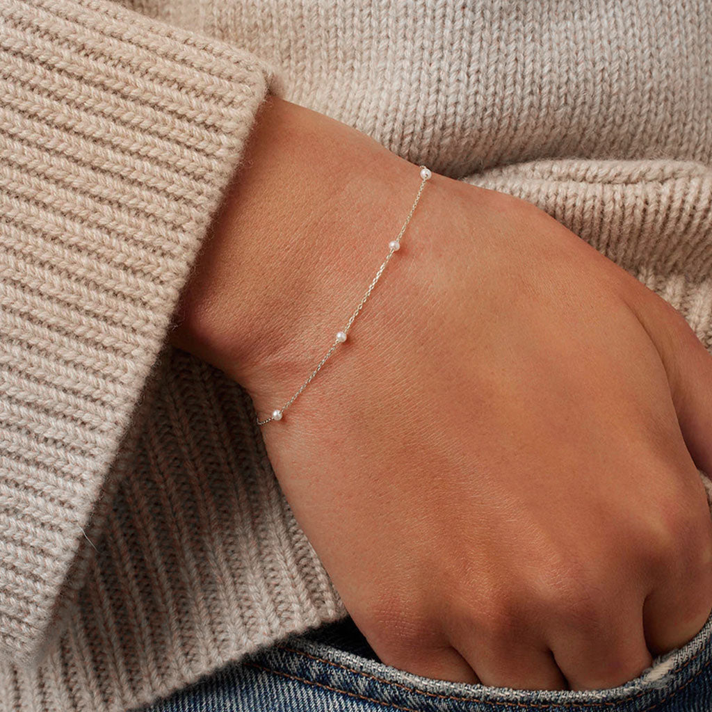 Delicate Pearl Station Bracelet - Silver