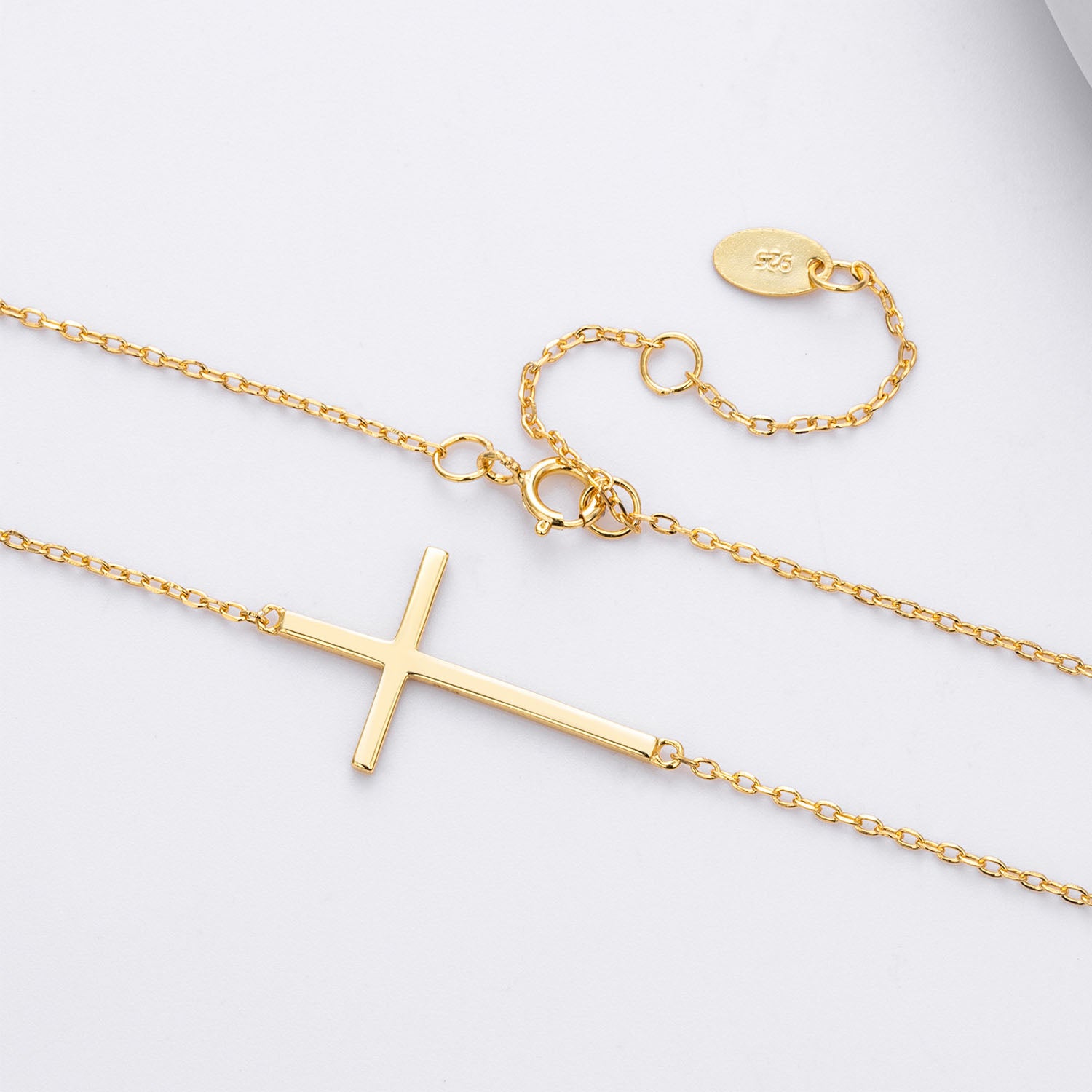 Delicate Sideways Cross Necklace - Gold