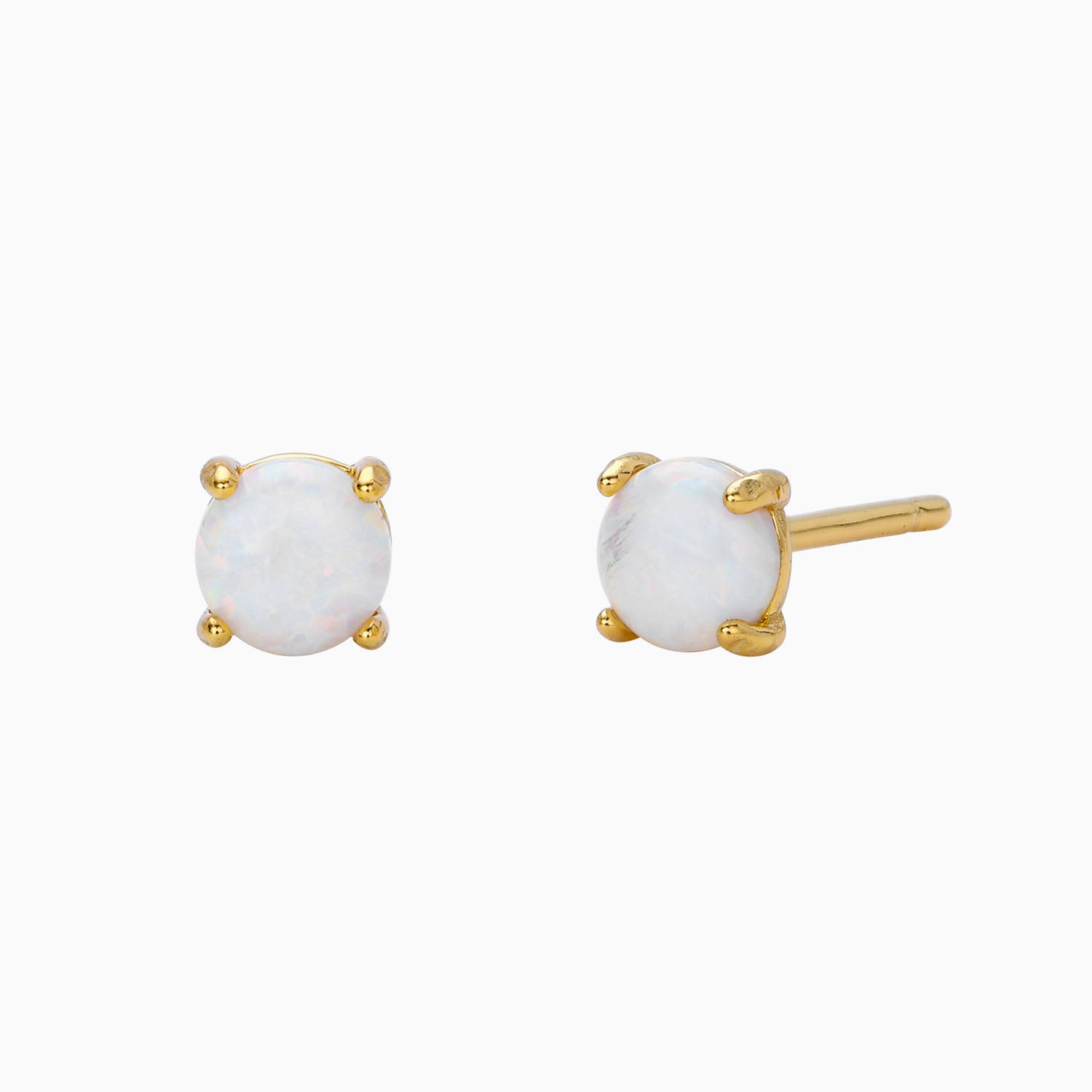 Delicate Solitaire Opal Stud Earrings - Gold