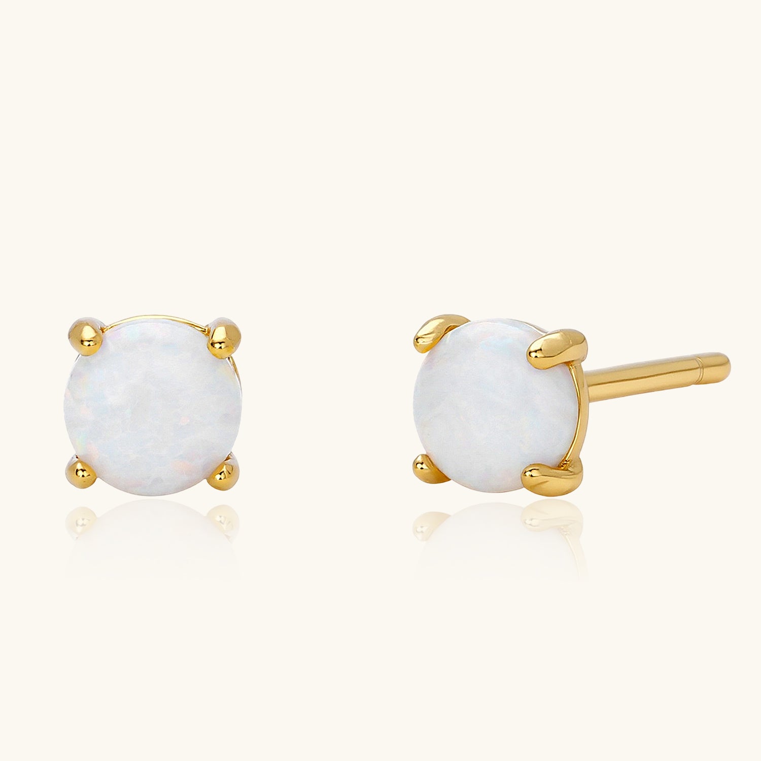 Delicate Solitaire Opal Stud Earrings - Gold