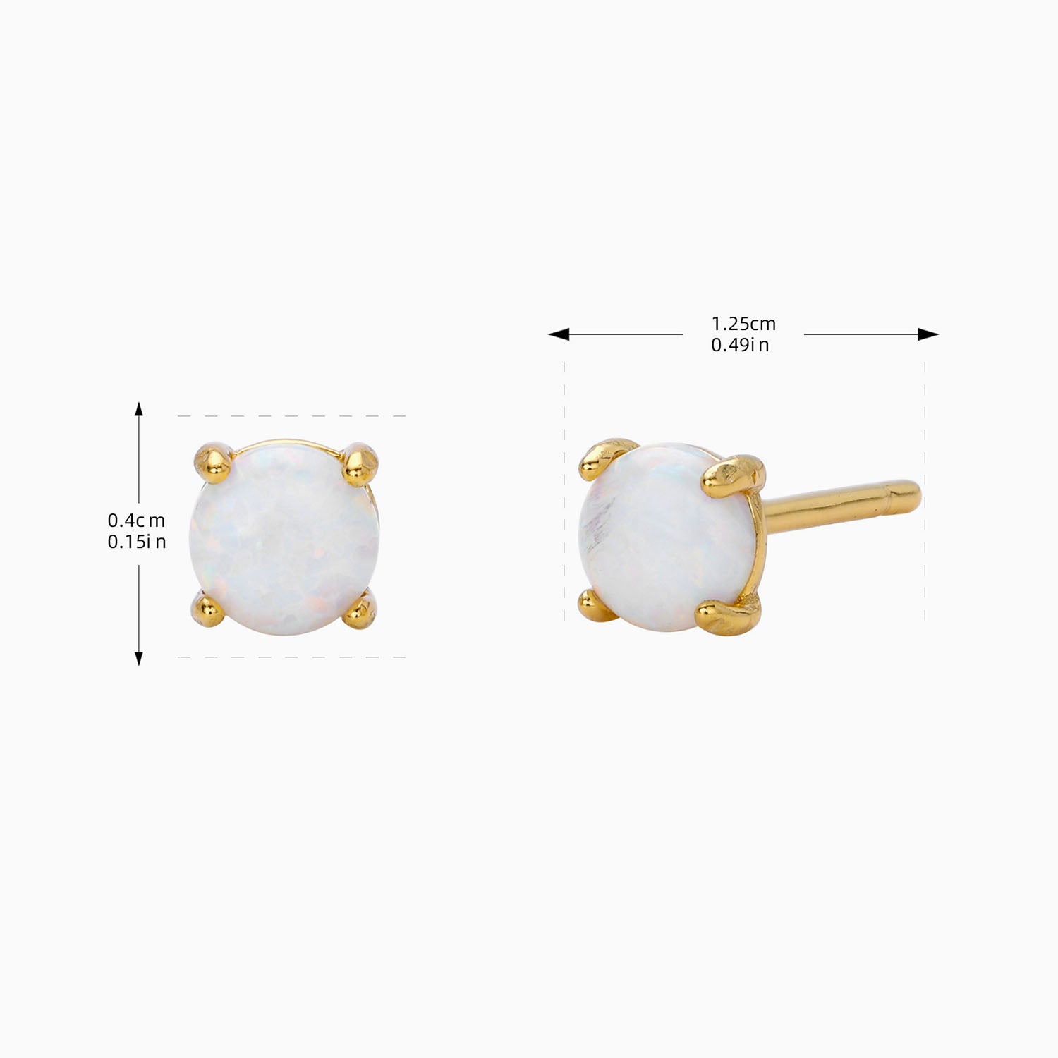 Delicate Solitaire Opal Stud Earrings - Gold