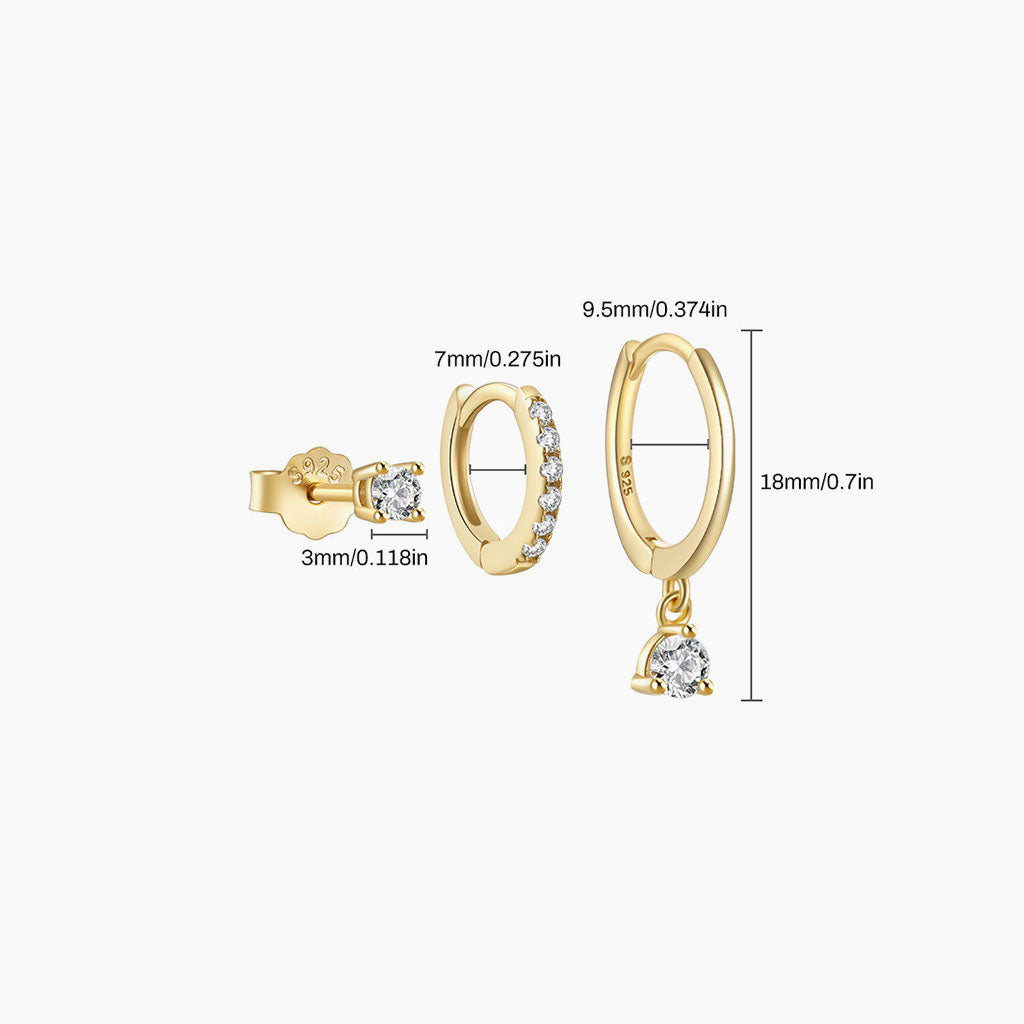 Delight 3 Piece Pave Huggie Hoop Earring Bundles - Gold