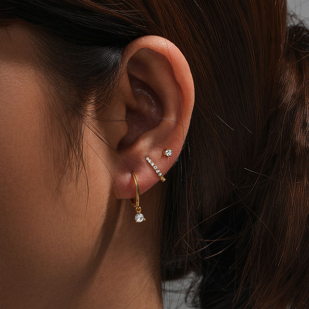 Delight 3 Piece Pave Huggie Hoop Earring Bundles - Gold