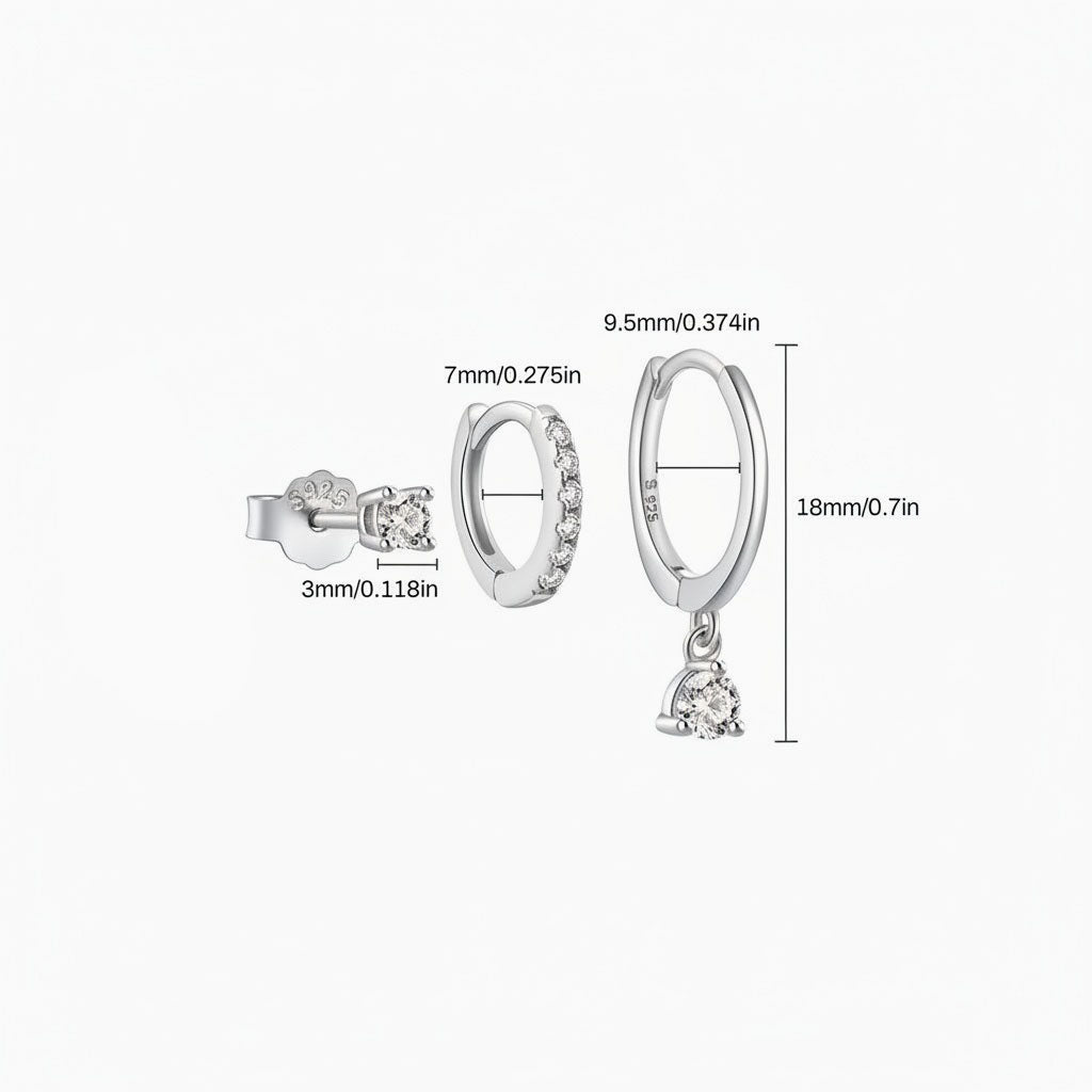 Delight 3 Piece Pave Huggie Hoop Earring Bundles - Silver