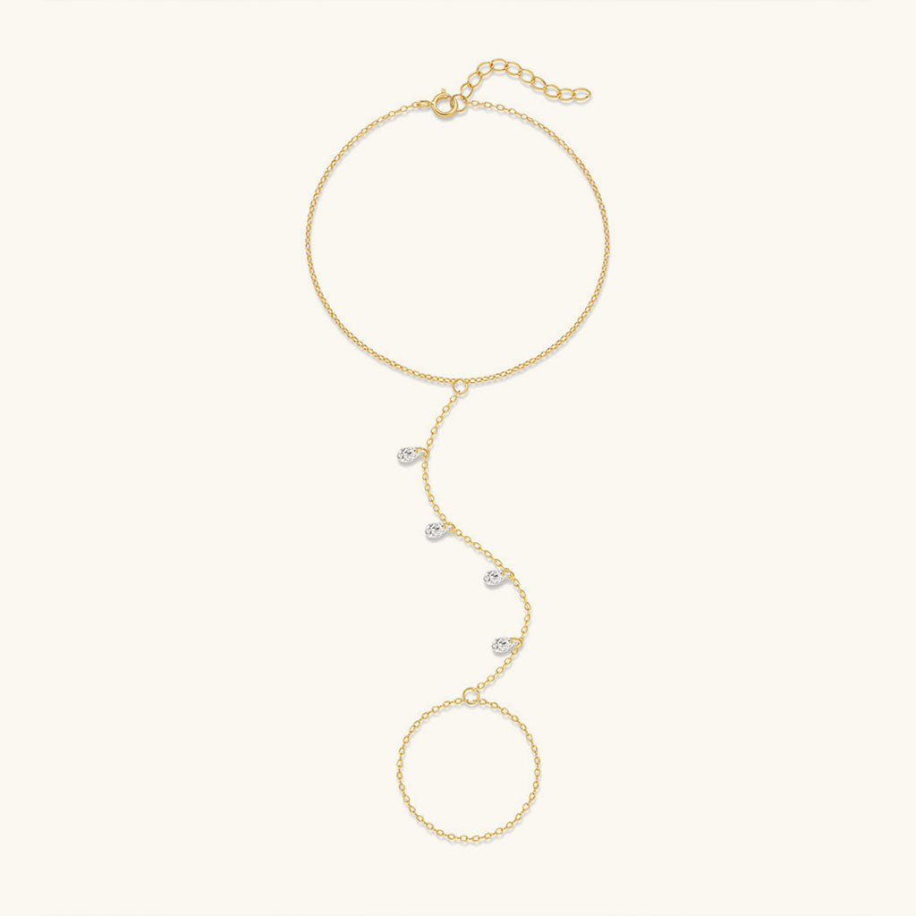 Dewdrop Crystal Hand Chain Bracelet - Gold