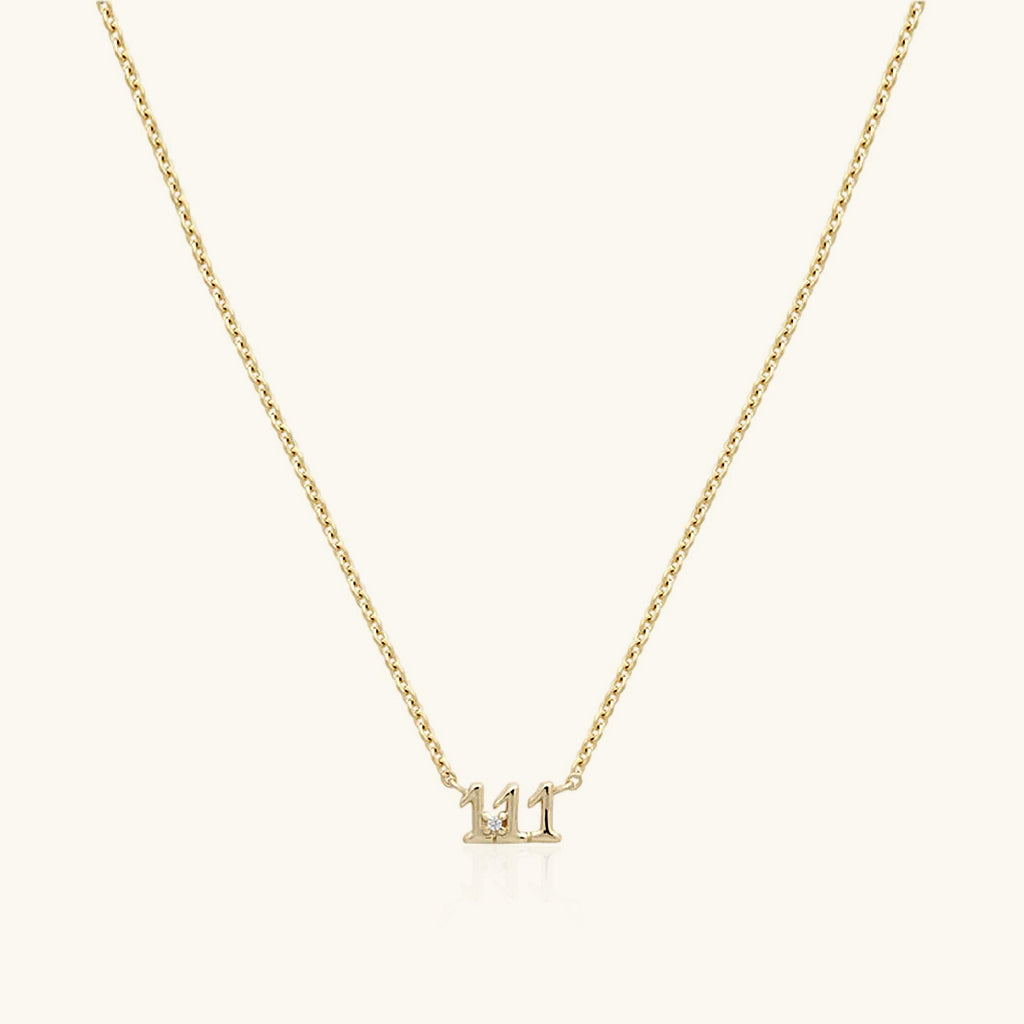 Diamond Angel Number Necklace - Gold