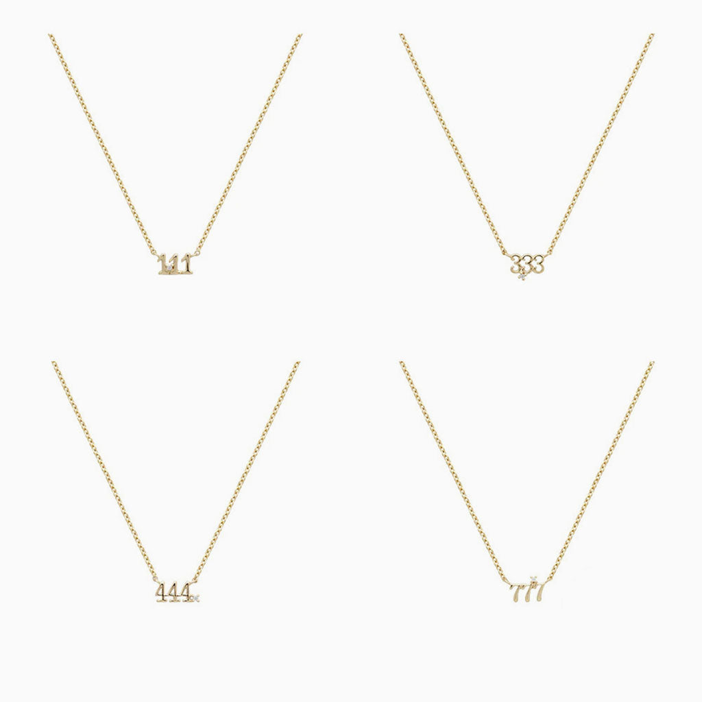 Diamond Angel Number Necklace - Gold