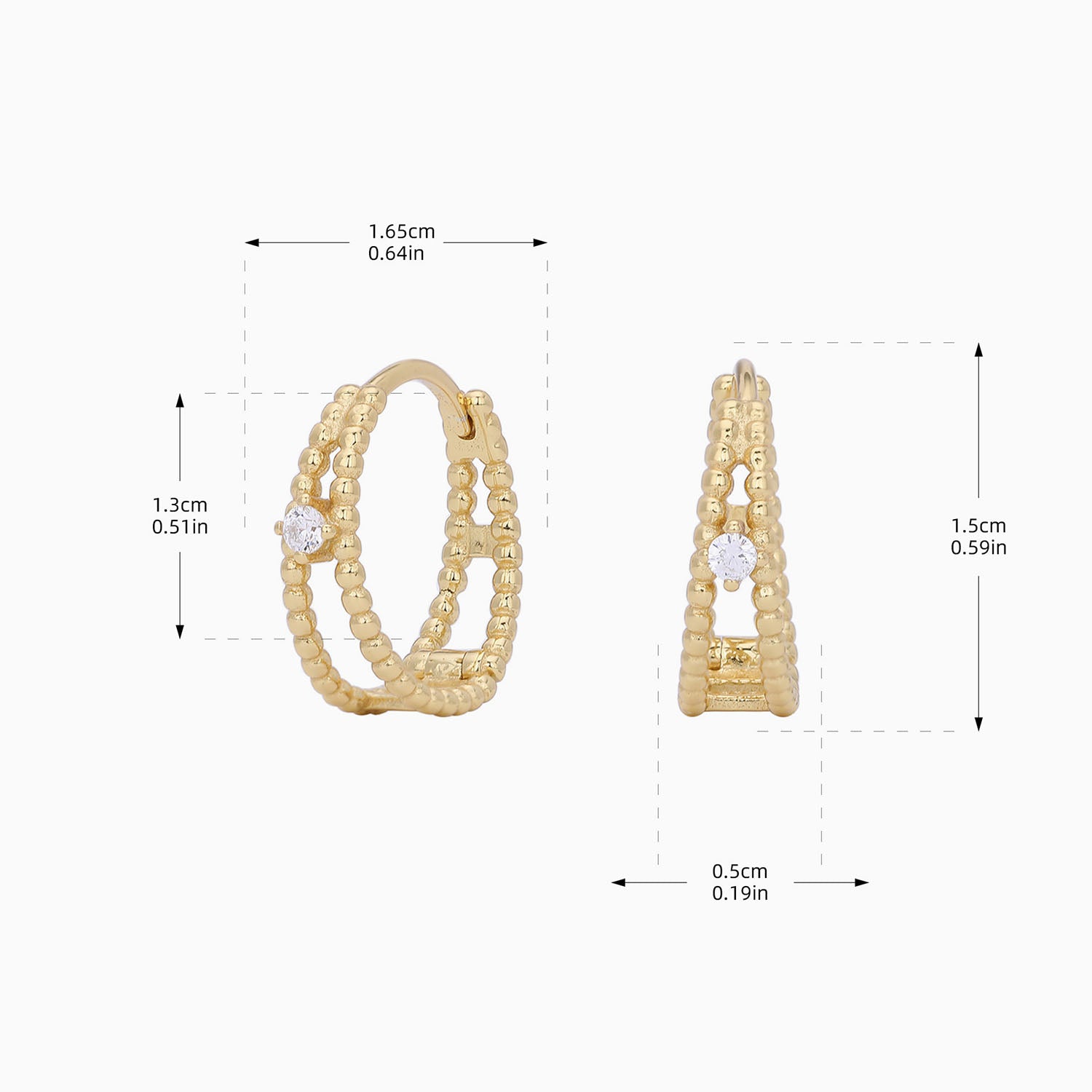 Diamond Beaded Double Hoop Earrings - Gold