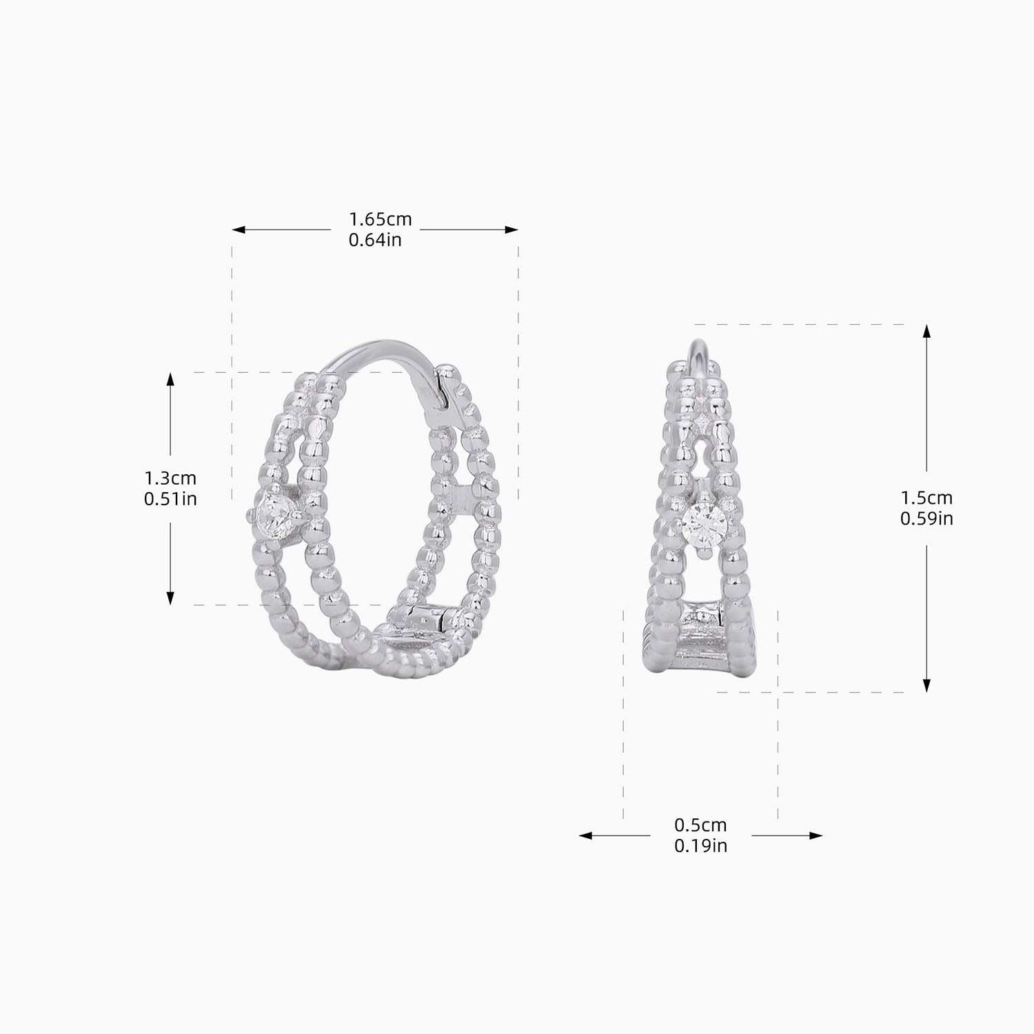 Diamond Beaded Double Hoop Earrings - Silver