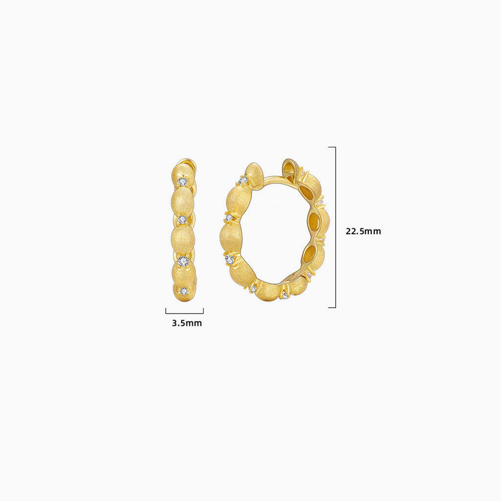 Diamond Brushed Beaded Hoop Earrings - Gold