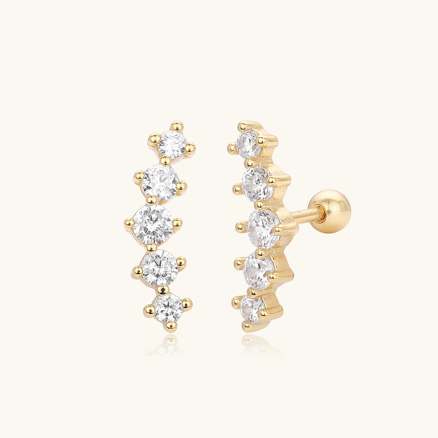 Diamond Bubble Crawler Stud Earrings - Gold