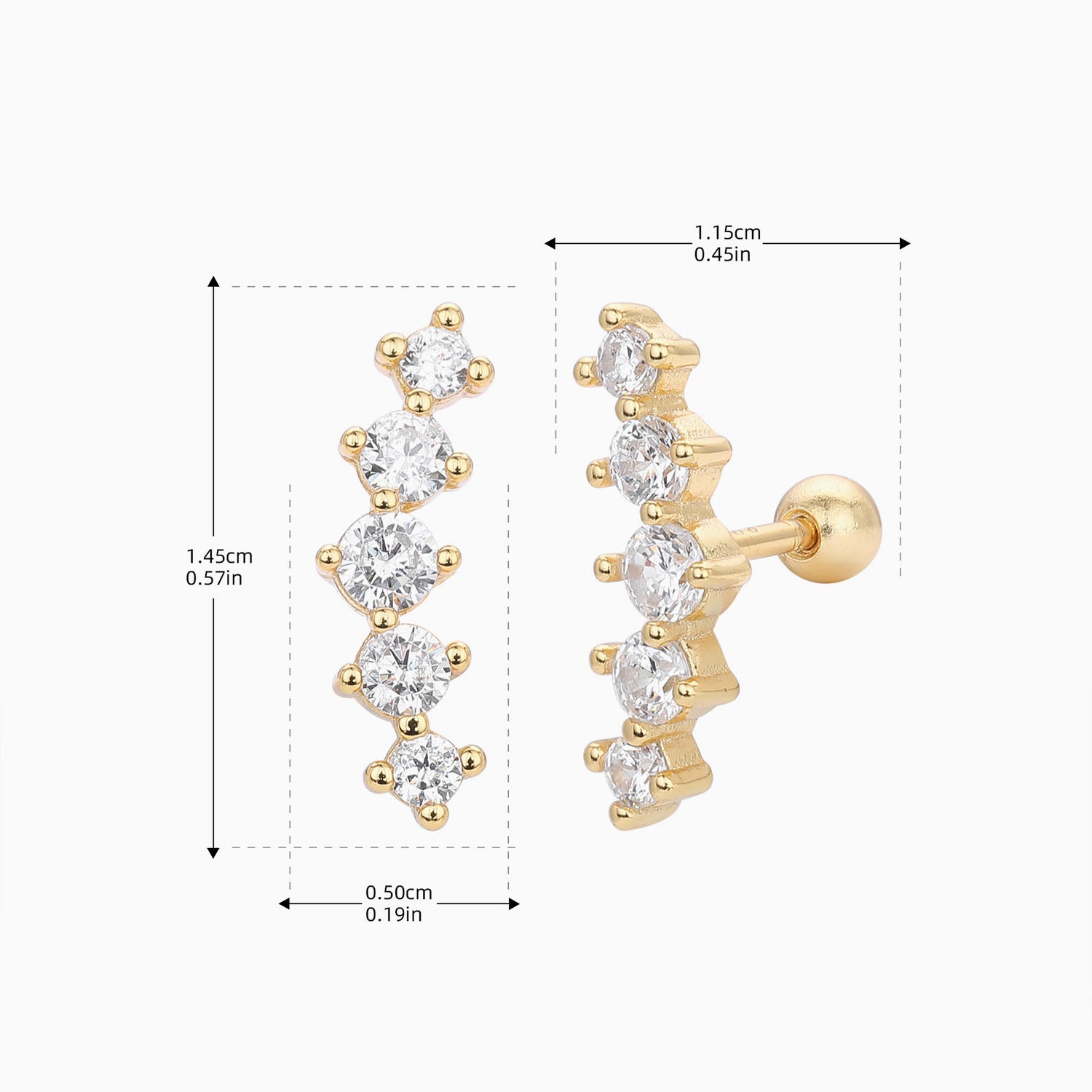 Diamond Bubble Crawler Stud Earrings - Gold