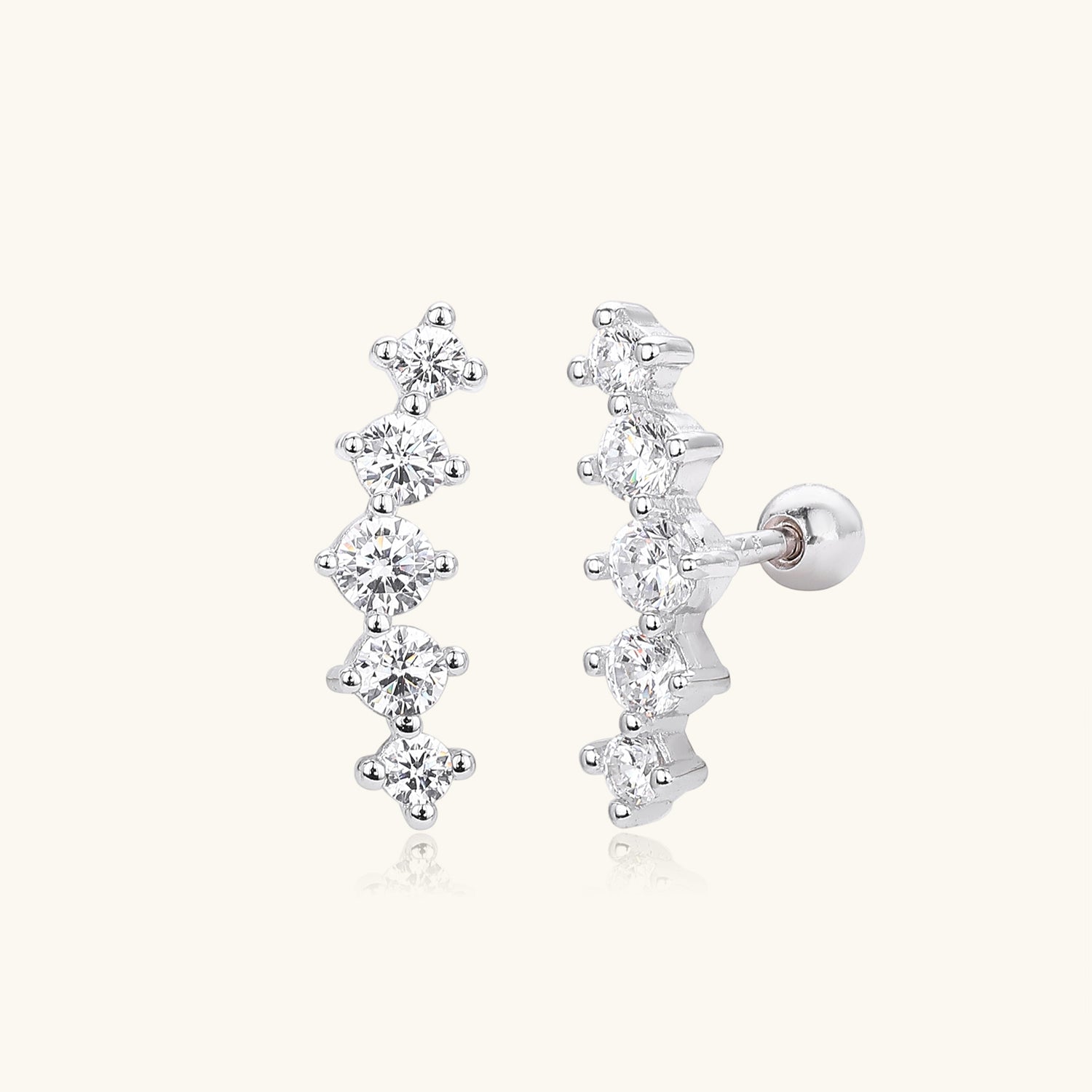 Diamond Bubble Crawler Stud Earrings - Silver