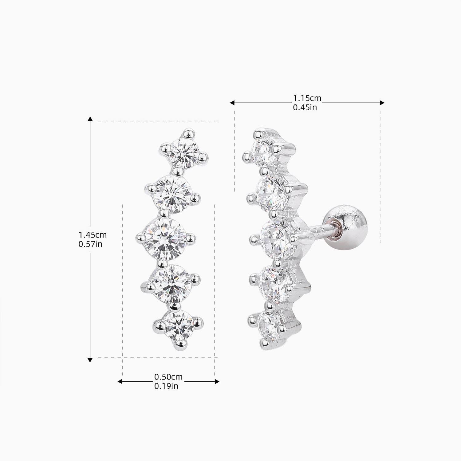 Diamond Bubble Crawler Stud Earrings - Silver