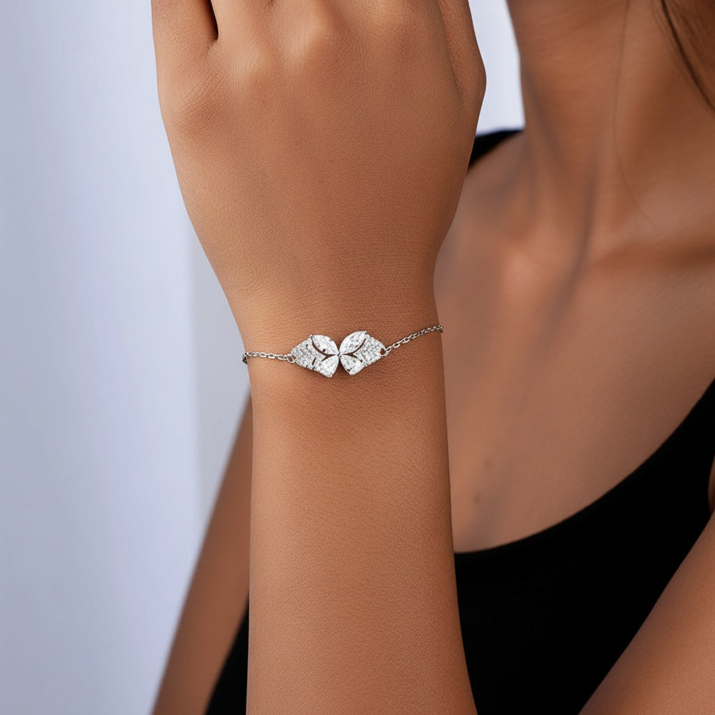 Diamond Butterfly Bracelet - Silver