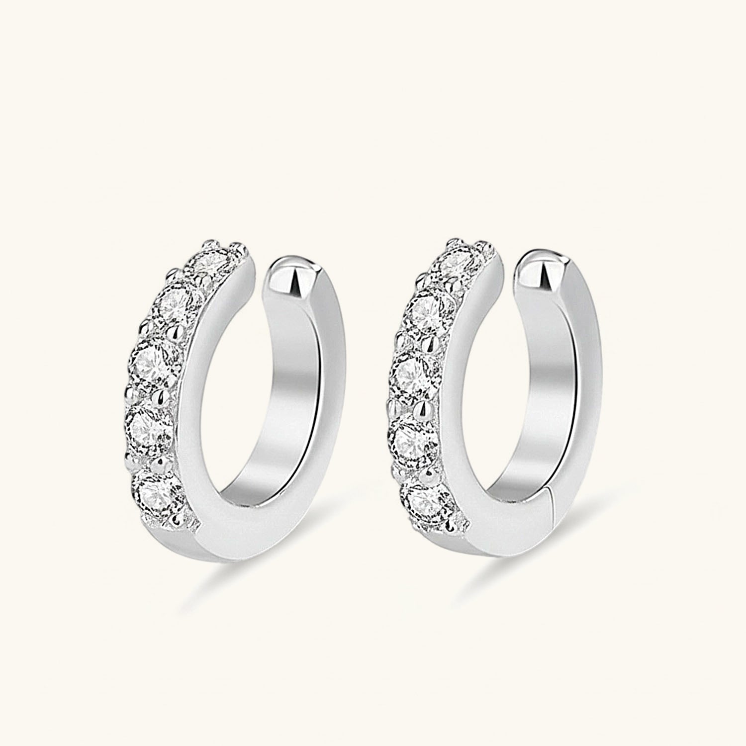 Diamond C Hoop Ear Cuff Earrings - Silver