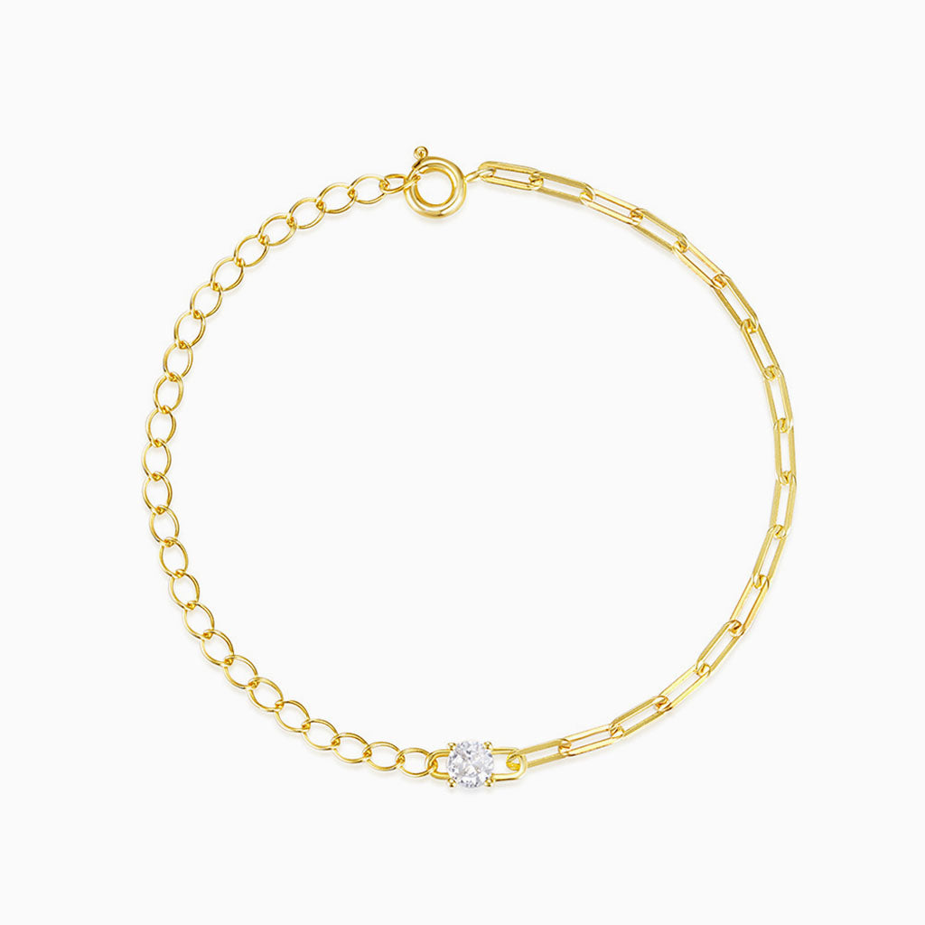 Diamond Cable and Paperclip Chain Bracelet - Gold