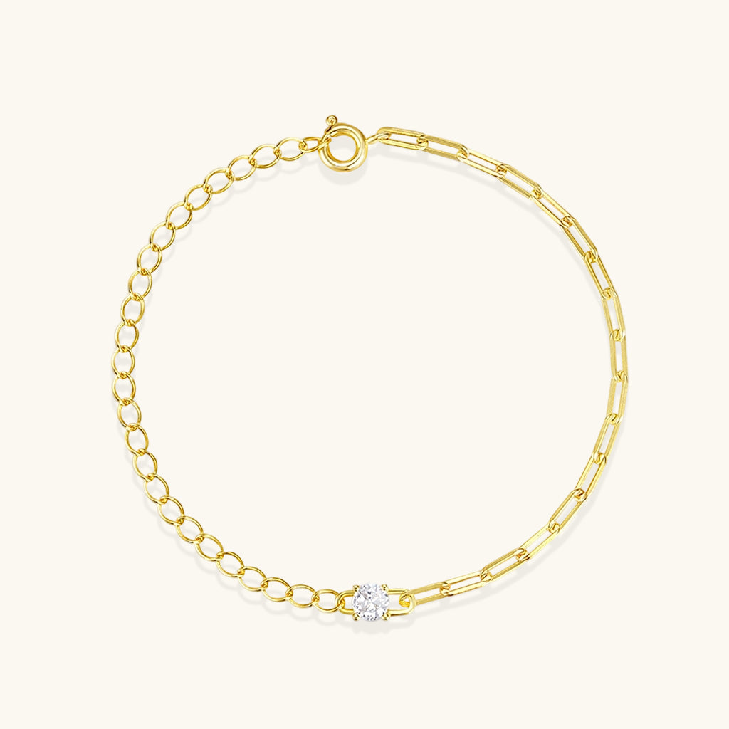 Diamond Cable and Paperclip Chain Bracelet - Gold