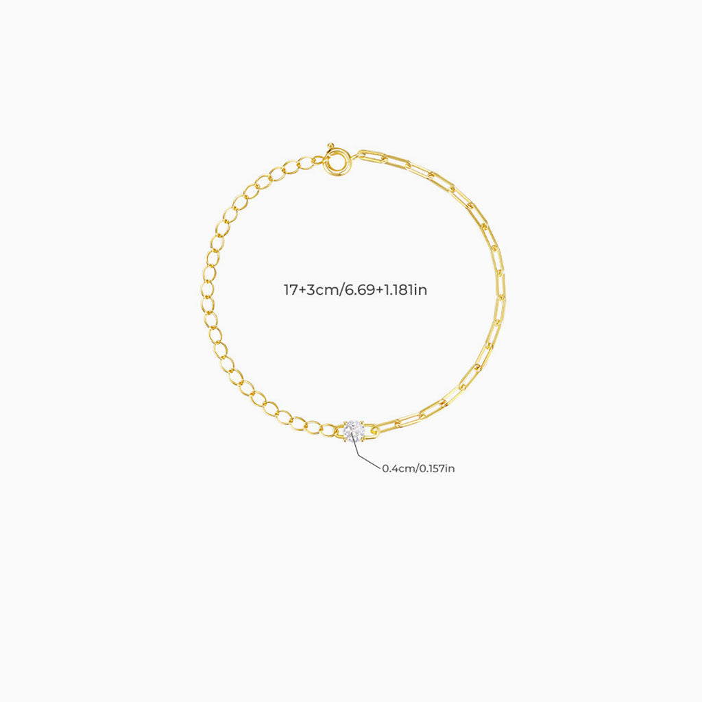 Diamond Cable and Paperclip Chain Bracelet - Gold