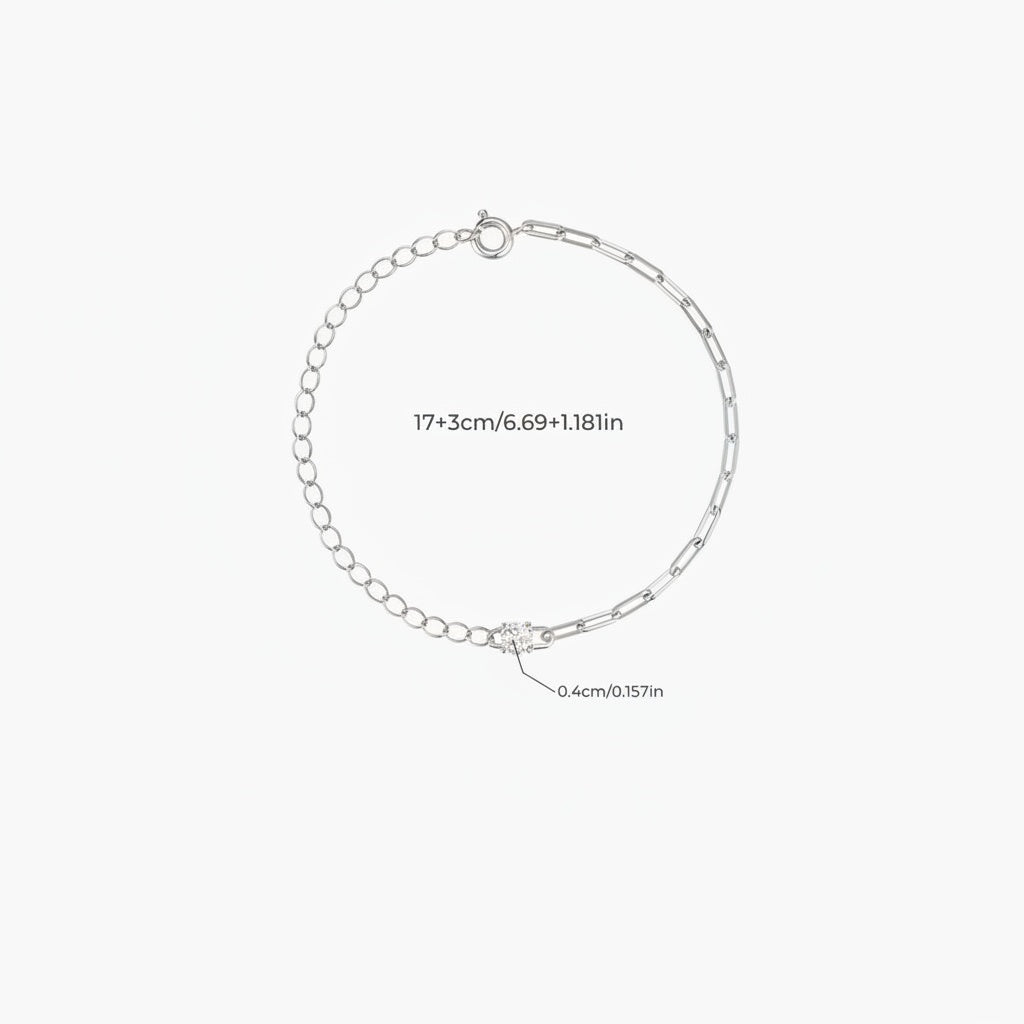 Diamond Cable and Paperclip Chain Bracelet - Silver
