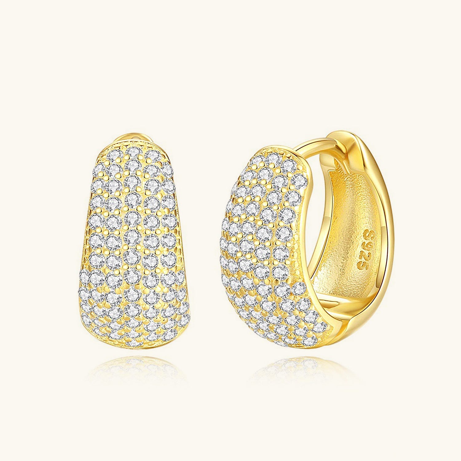 Diamond Chunky Dome Hoop Earrings - Gold