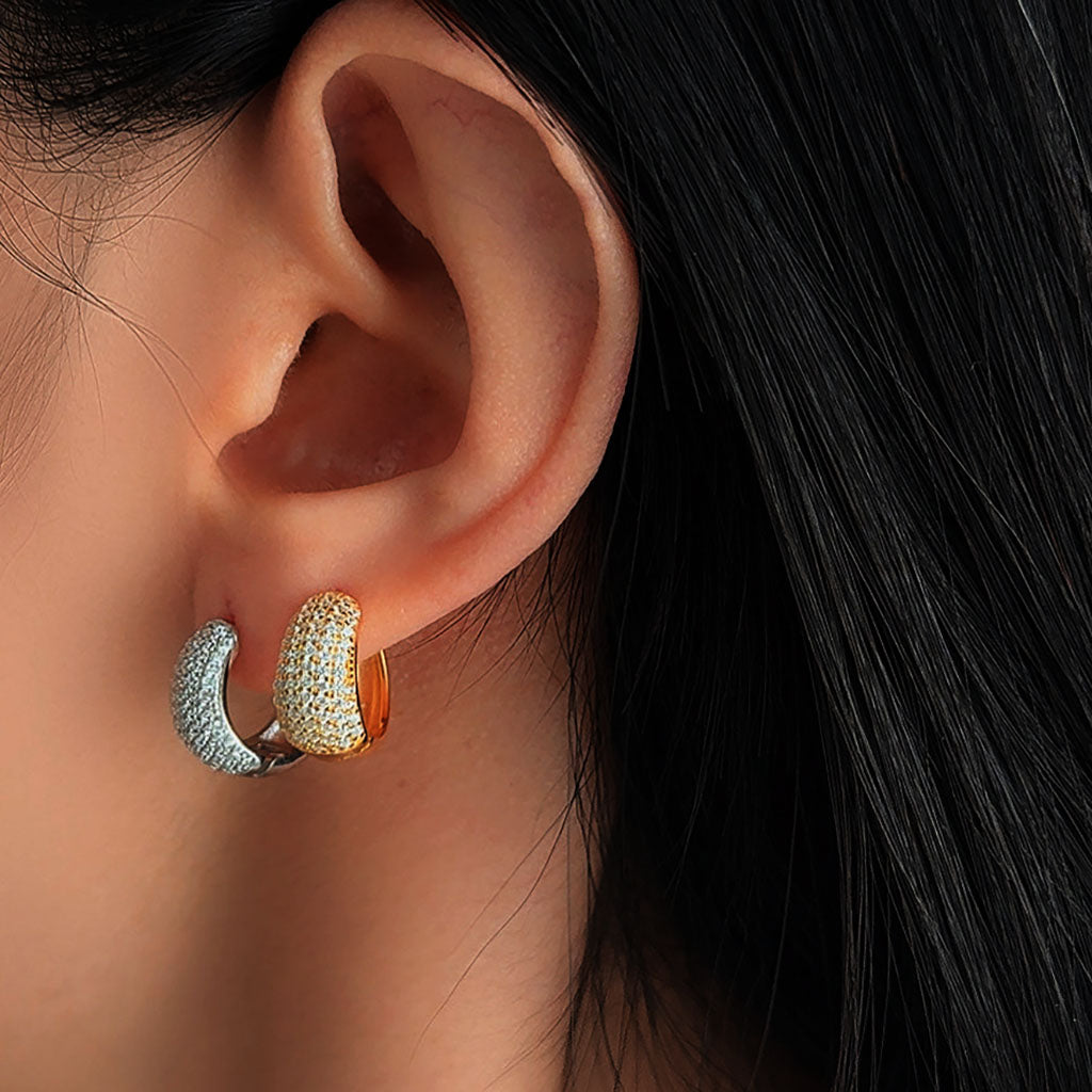 Diamond Chunky Dome Hoop Earrings - Gold