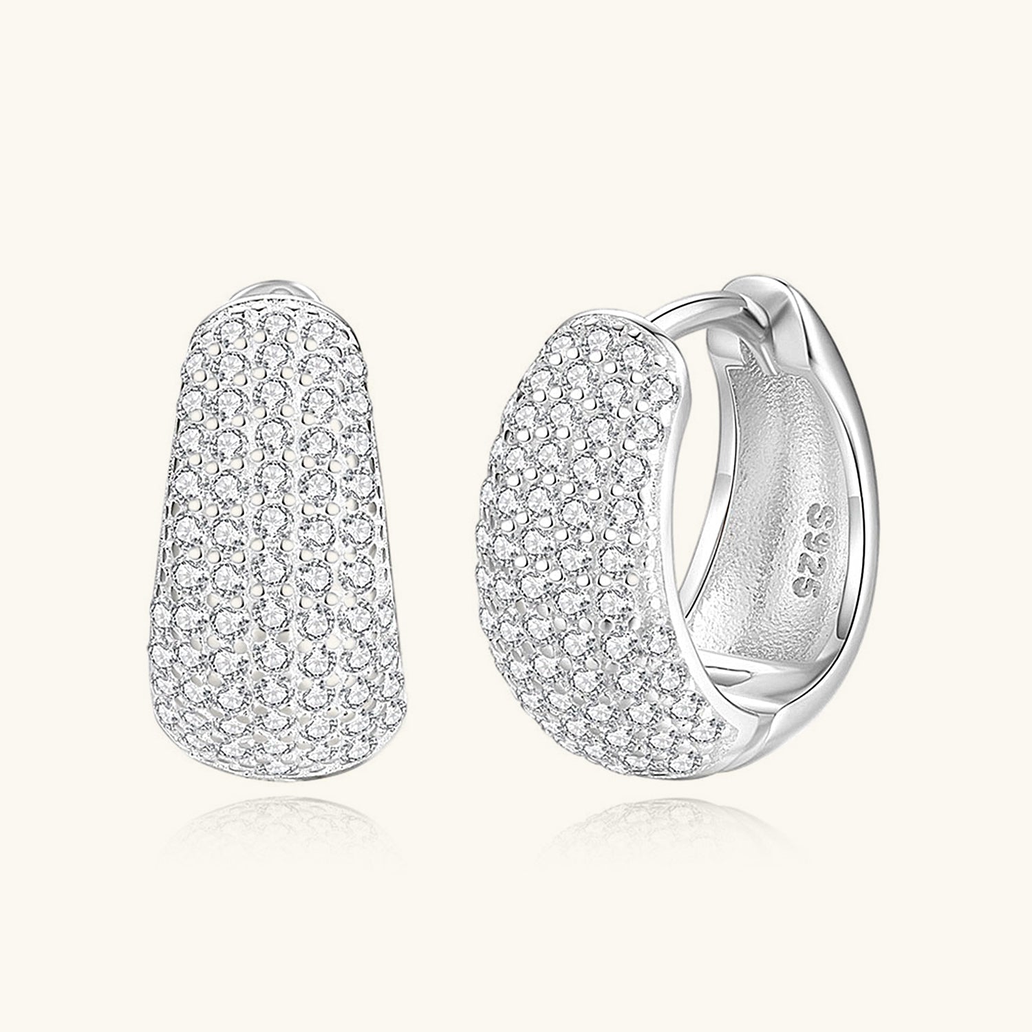 Diamond Chunky Dome Hoop Earrings - Silver