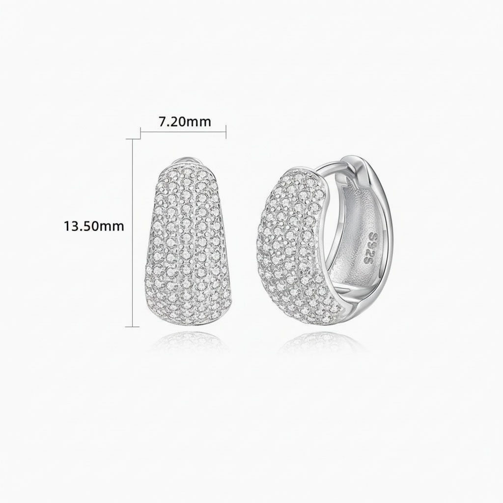 Diamond Chunky Dome Hoop Earrings - Silver