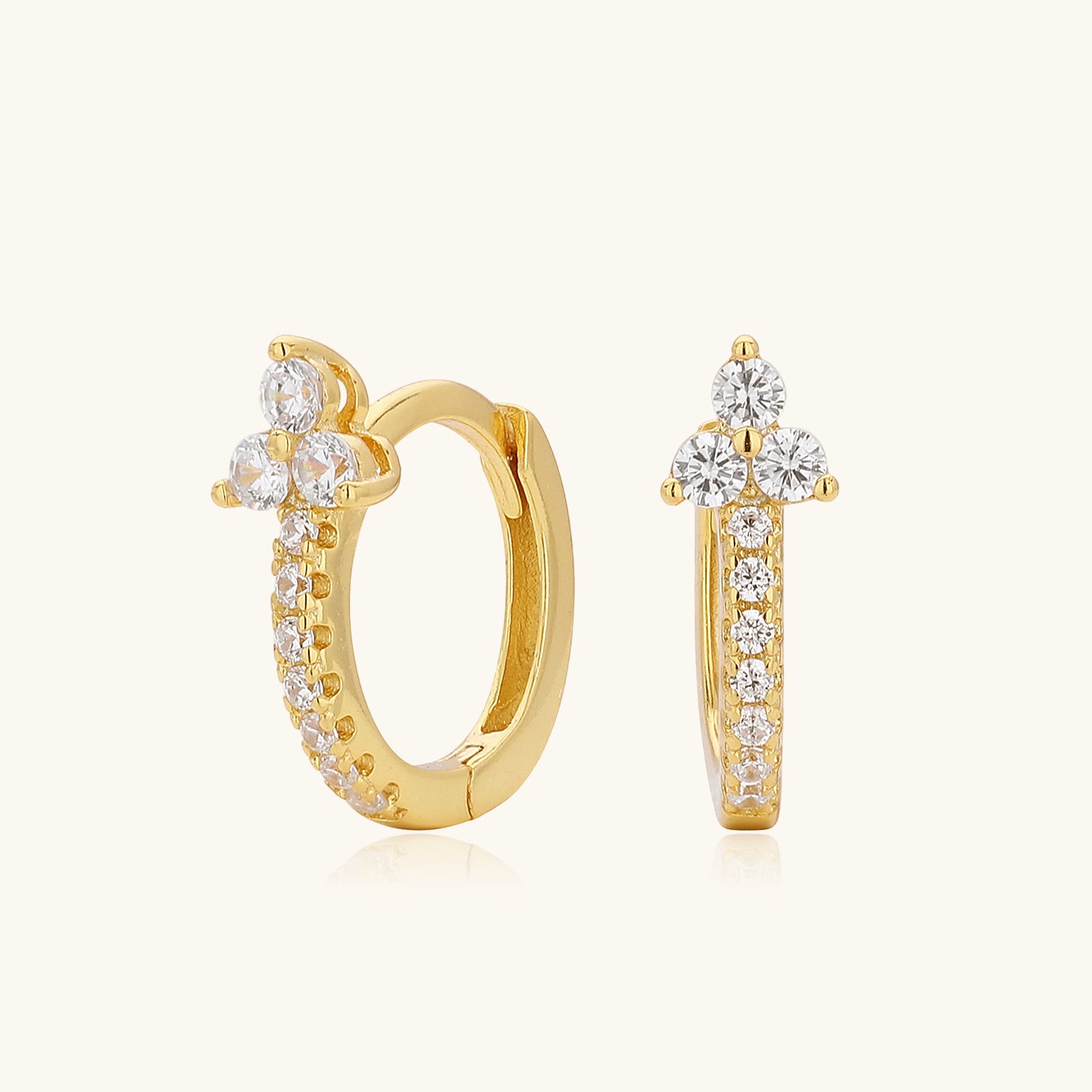 Diamond Cluster Huggie Hoop Earrings - Gold