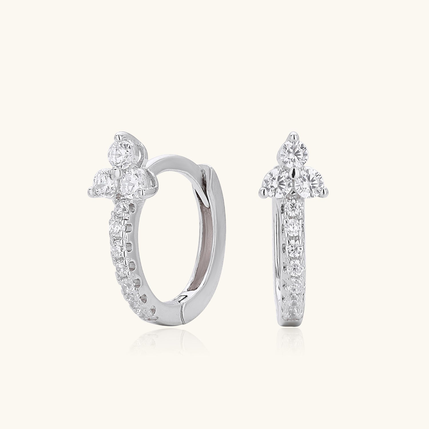 Diamond Cluster Huggie Hoop Earrings - Silver