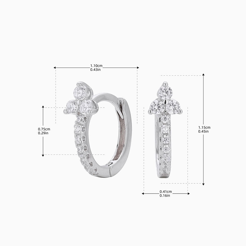 Diamond Cluster Huggie Hoop Earrings - Silver