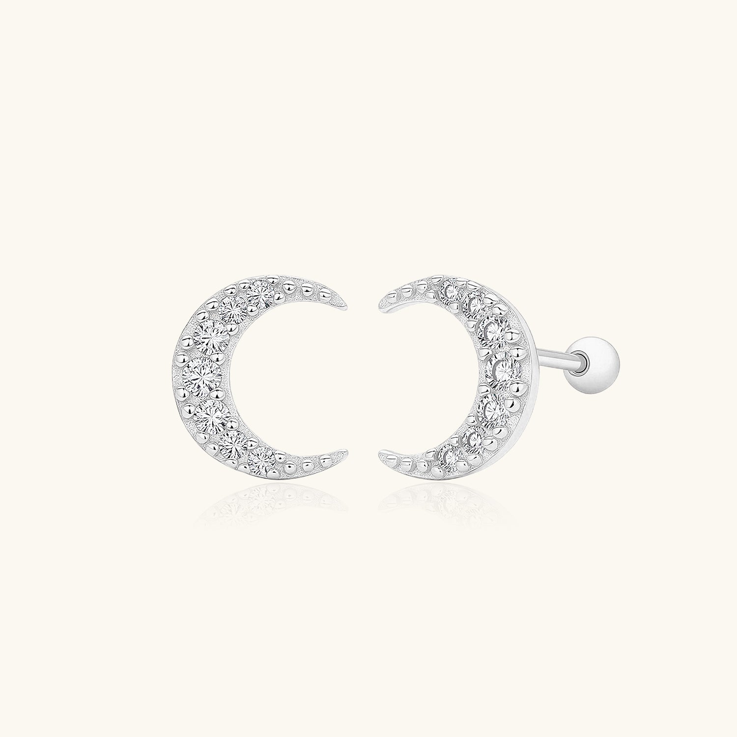 Diamond Crescent Moon Earrings - Silver
