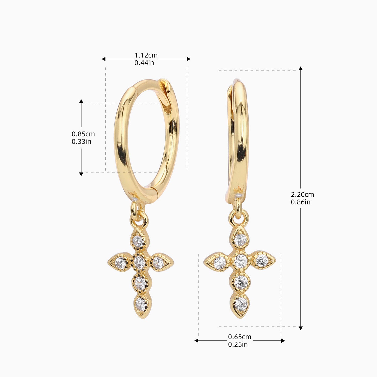 Diamond Cross Drop Huggie Hoop Earrings - Gold