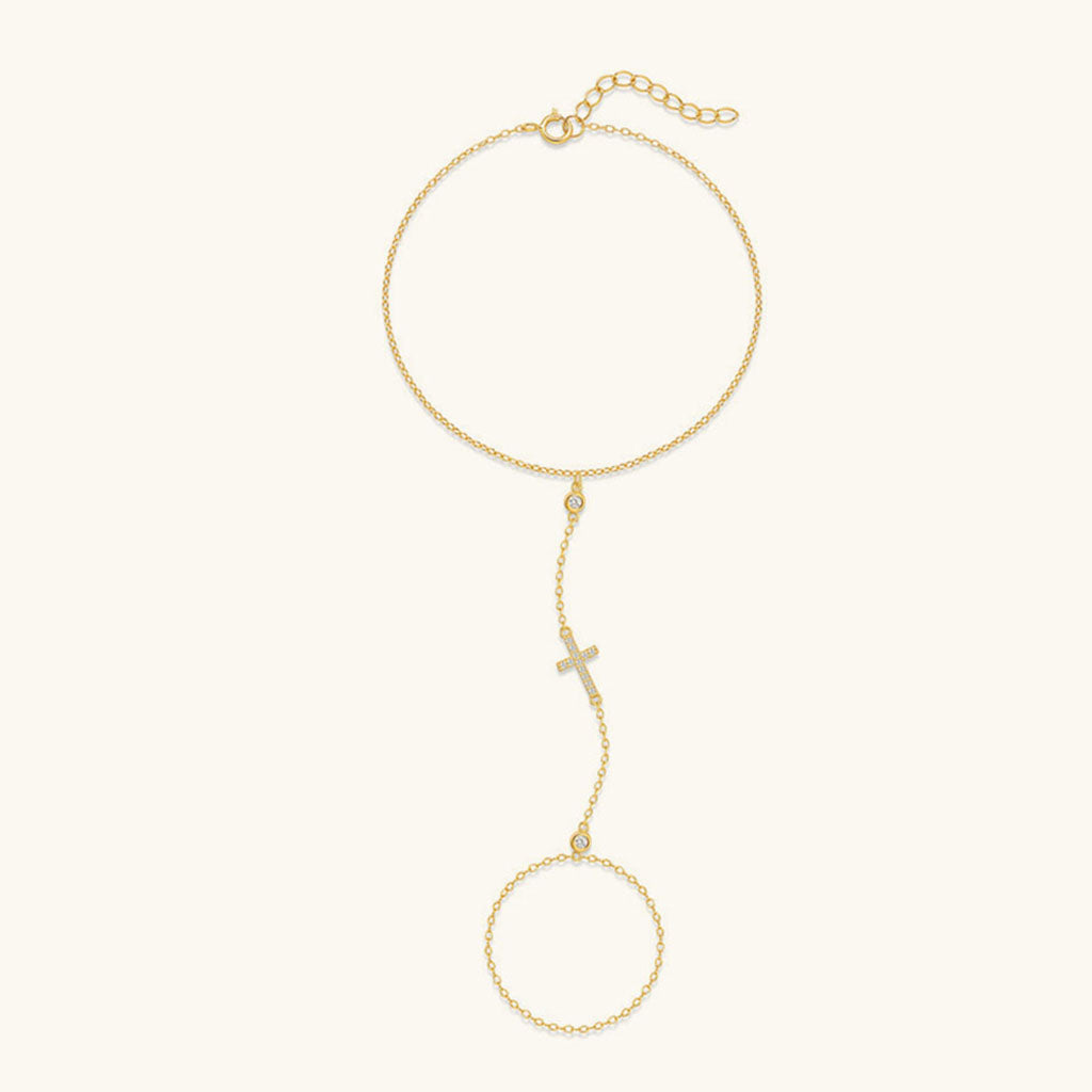 Diamond Cross Hand Chain Bracelet - Gold