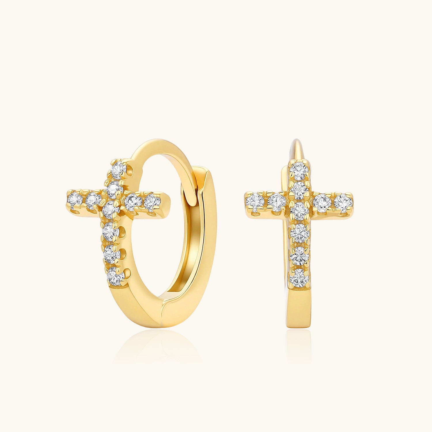 Diamond Cross Huggie Hoop Earrings - Gold