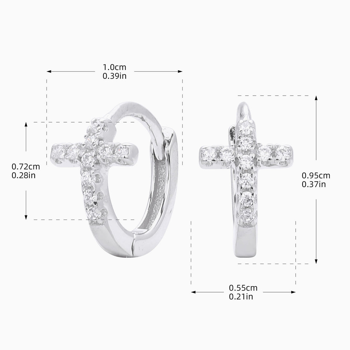 Simulated Diamond Cross Huggie Hoop Earrings - Silver