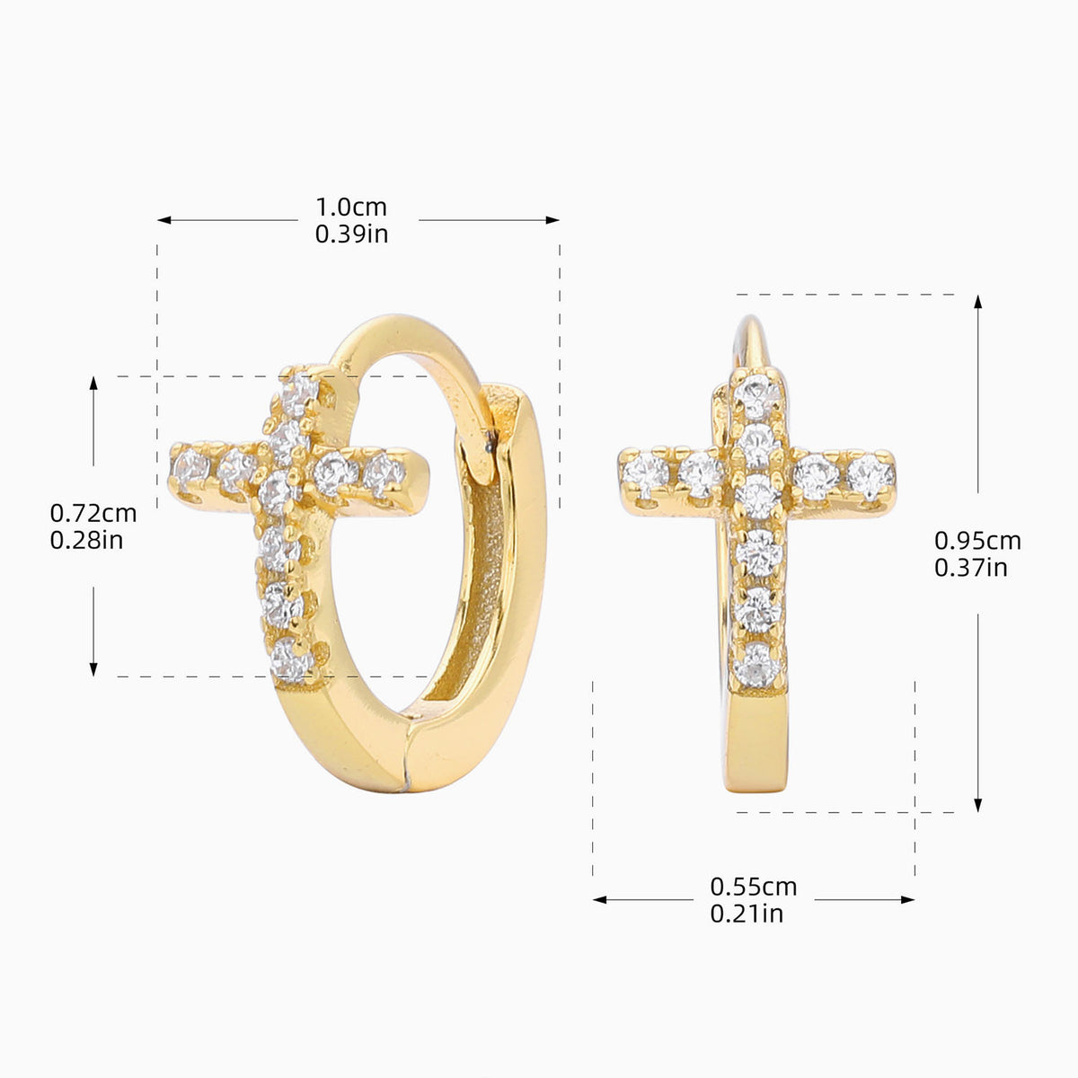Simulated Diamond Cross Huggie Hoop Earrings - Gold