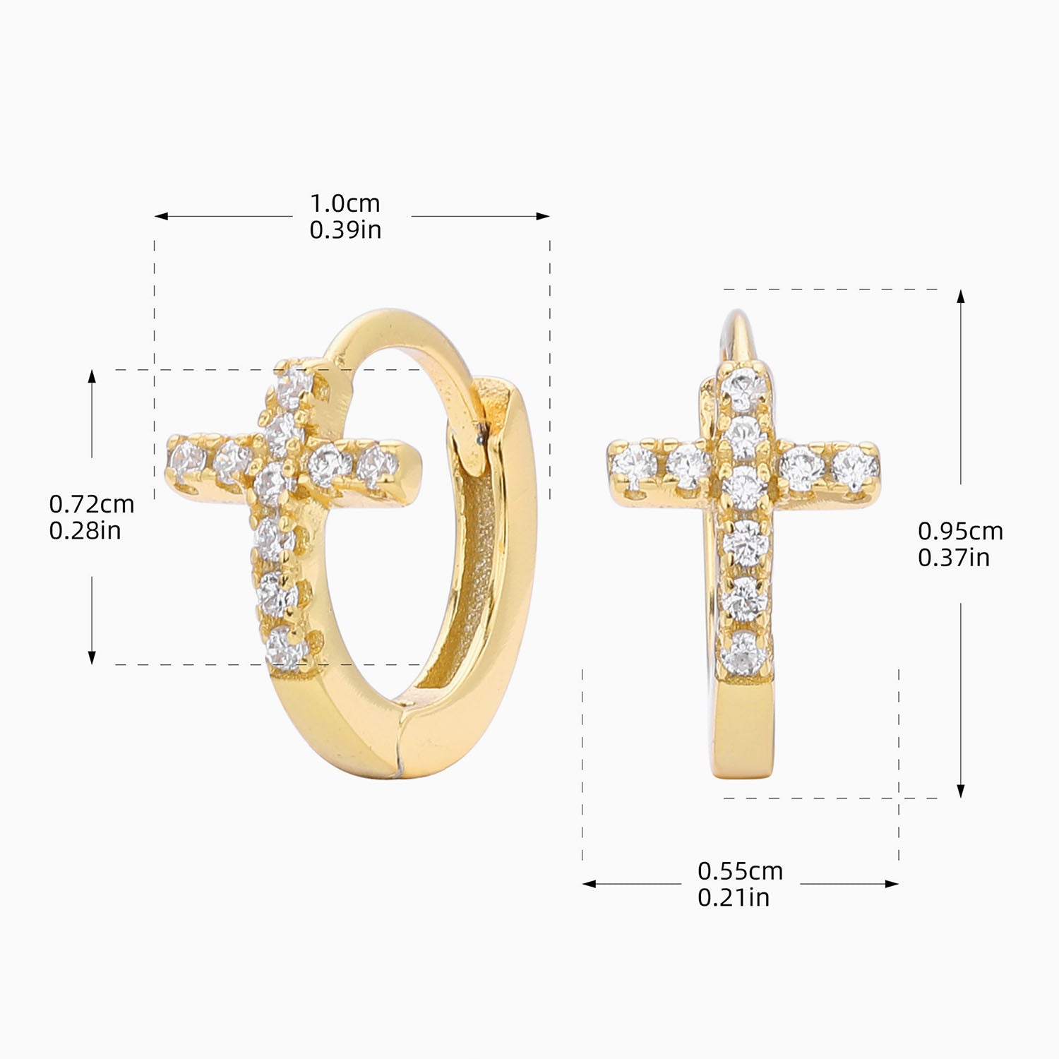 Diamond Cross Huggie Hoop Earrings - Gold