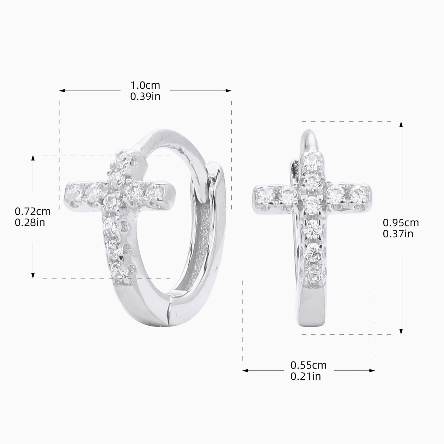 Diamond Cross Huggie Hoop Earrings - Silver