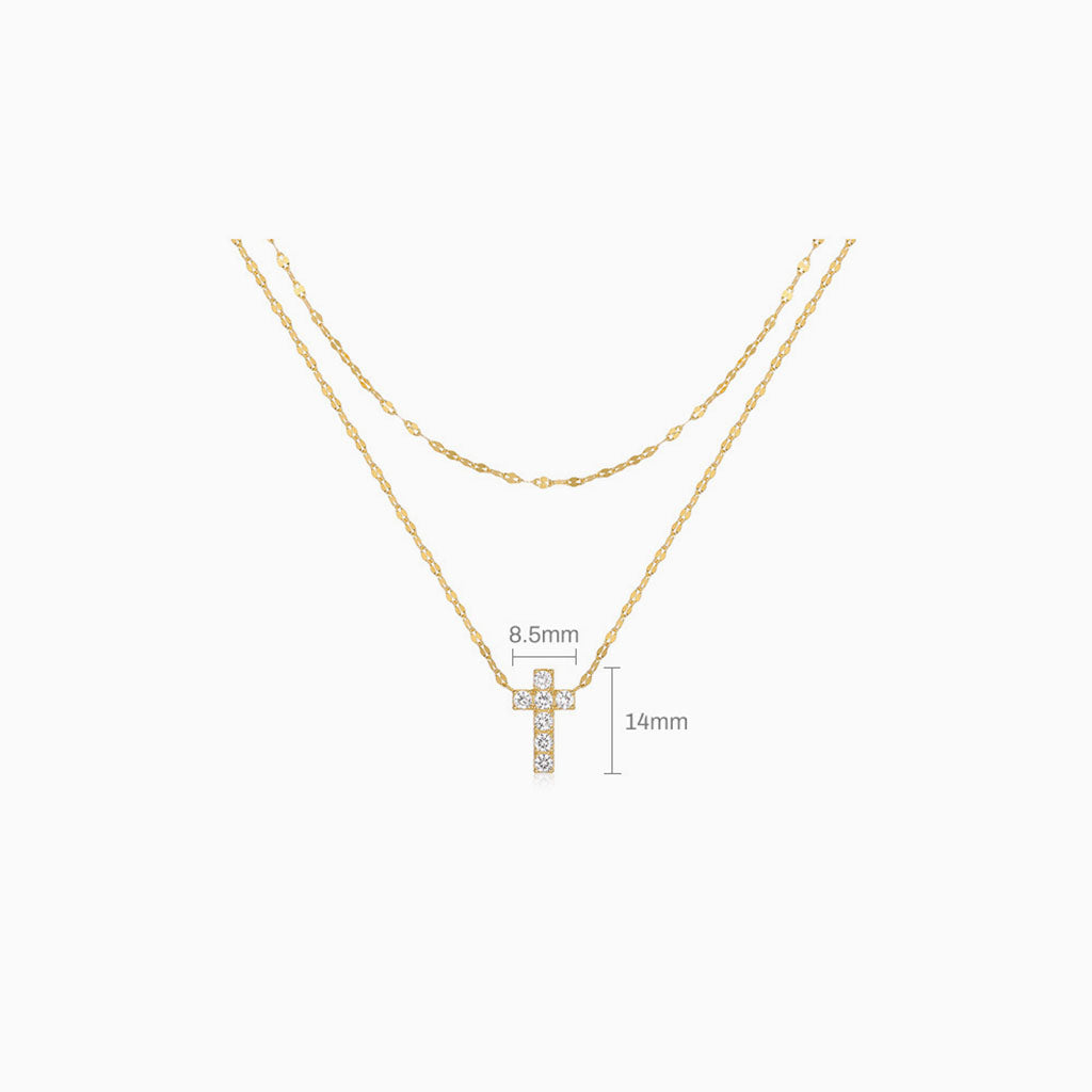 Diamond Cross Layered Necklace - Gold