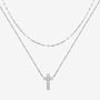 Diamond Cross Layered Necklace - Silver