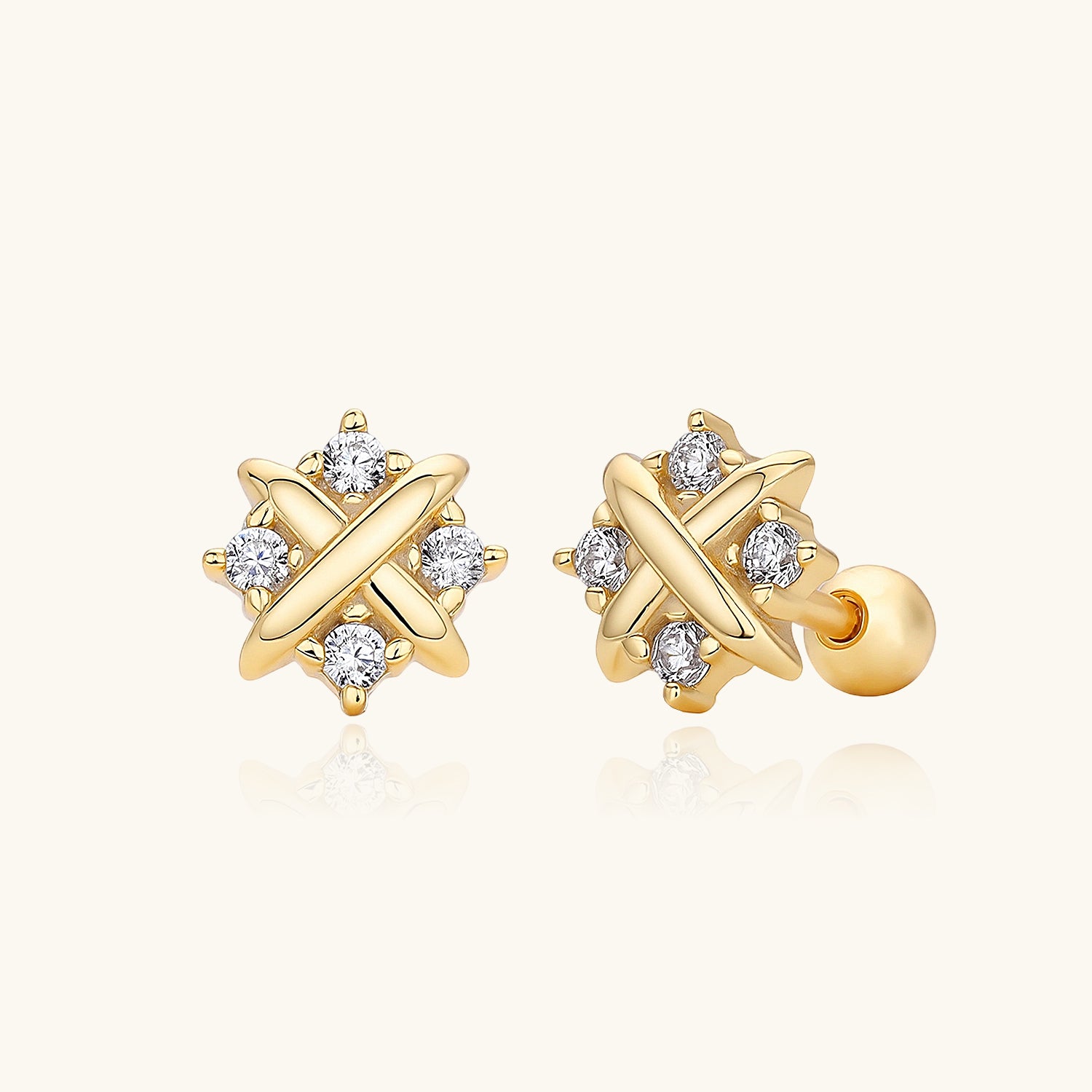 Diamond Crossover Stud Earrings - Gold