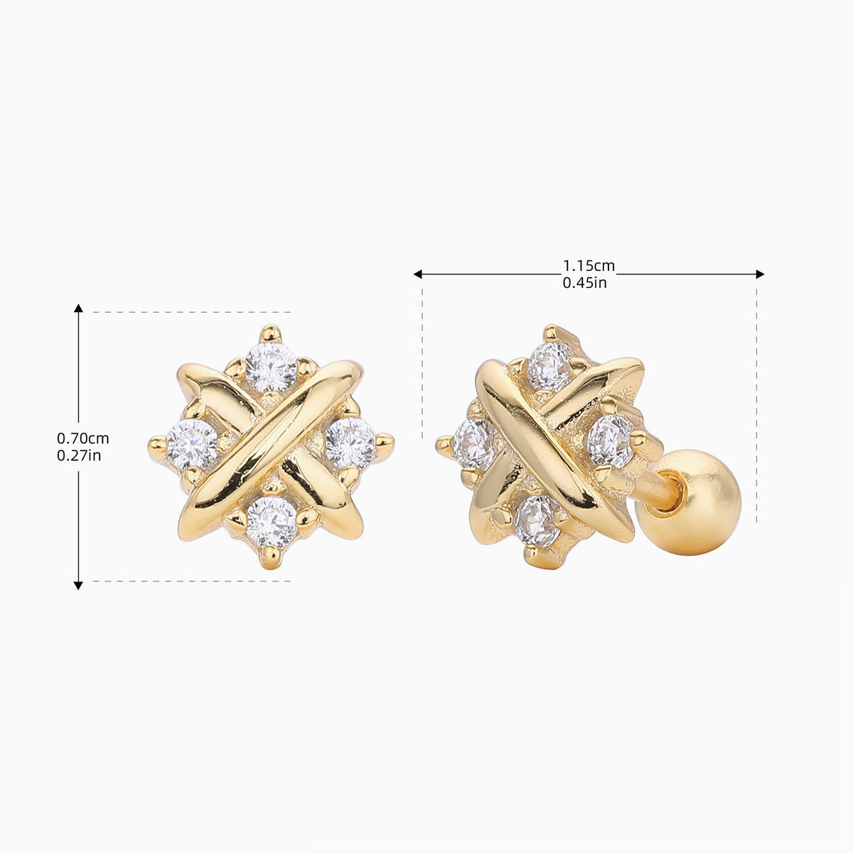 Simulated Diamond Crossover Stud Earrings - Gold