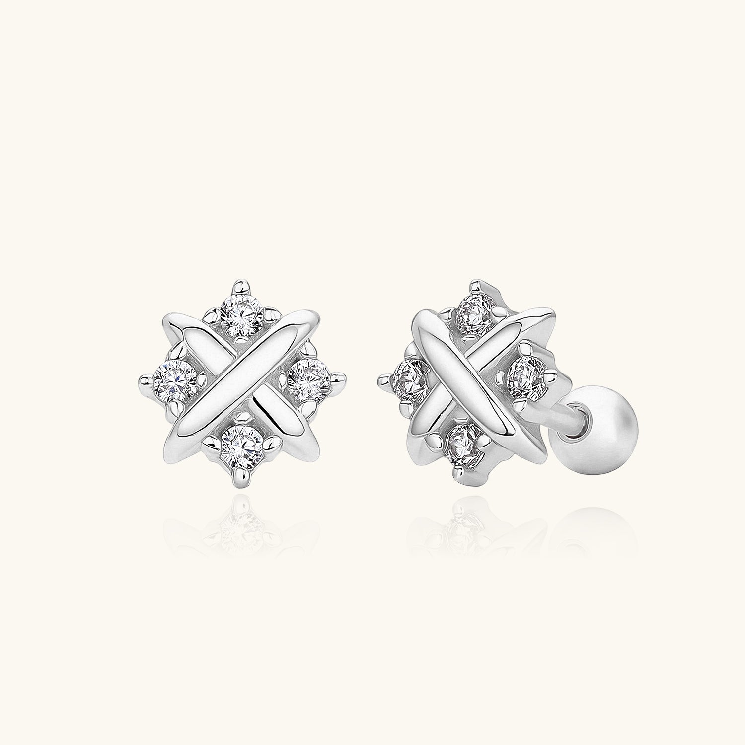 Diamond Crossover Stud Earrings - Silver
