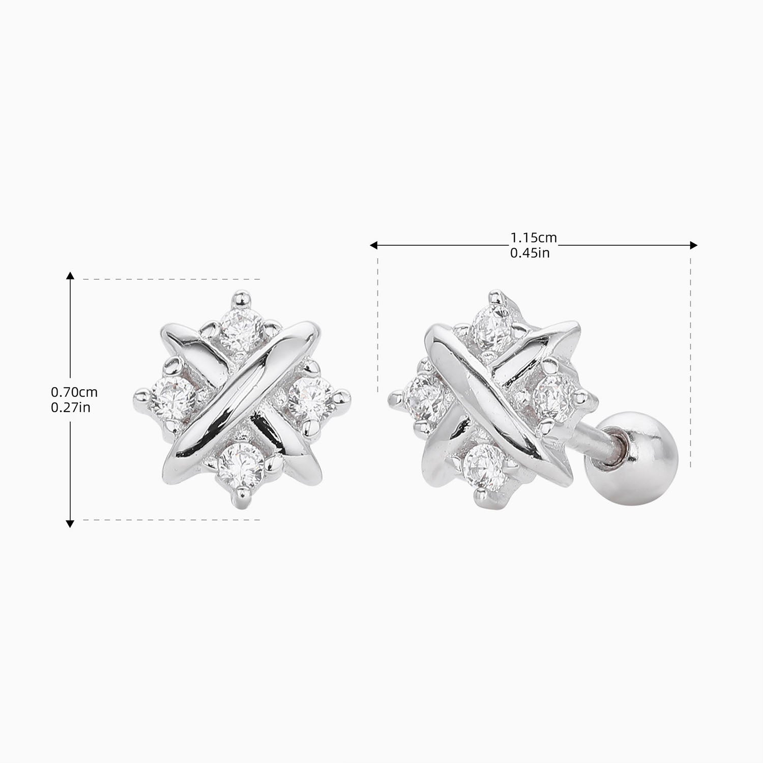 Diamond Crossover Stud Earrings - Silver