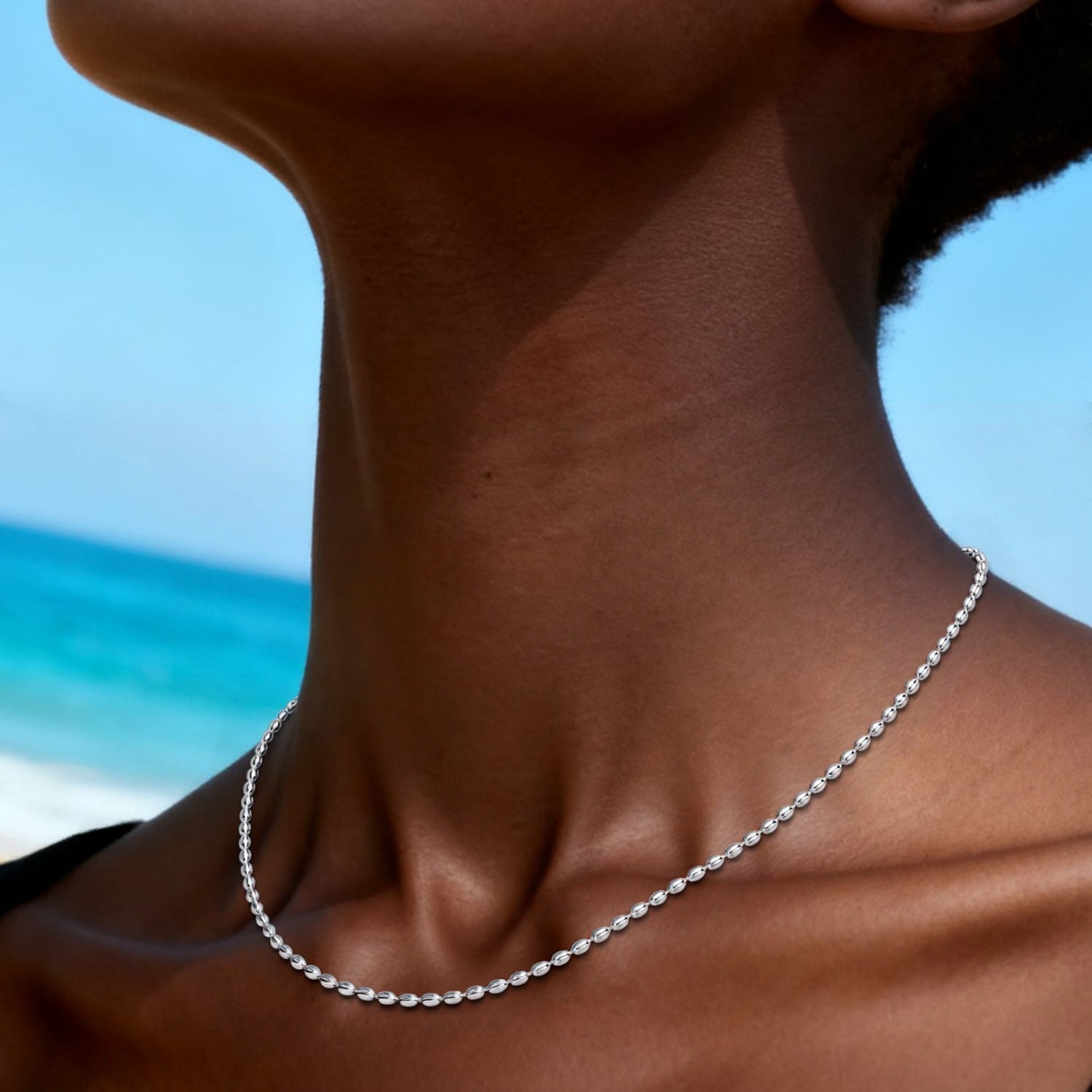 Diamond Cut Bead Chain Necklace - Silver