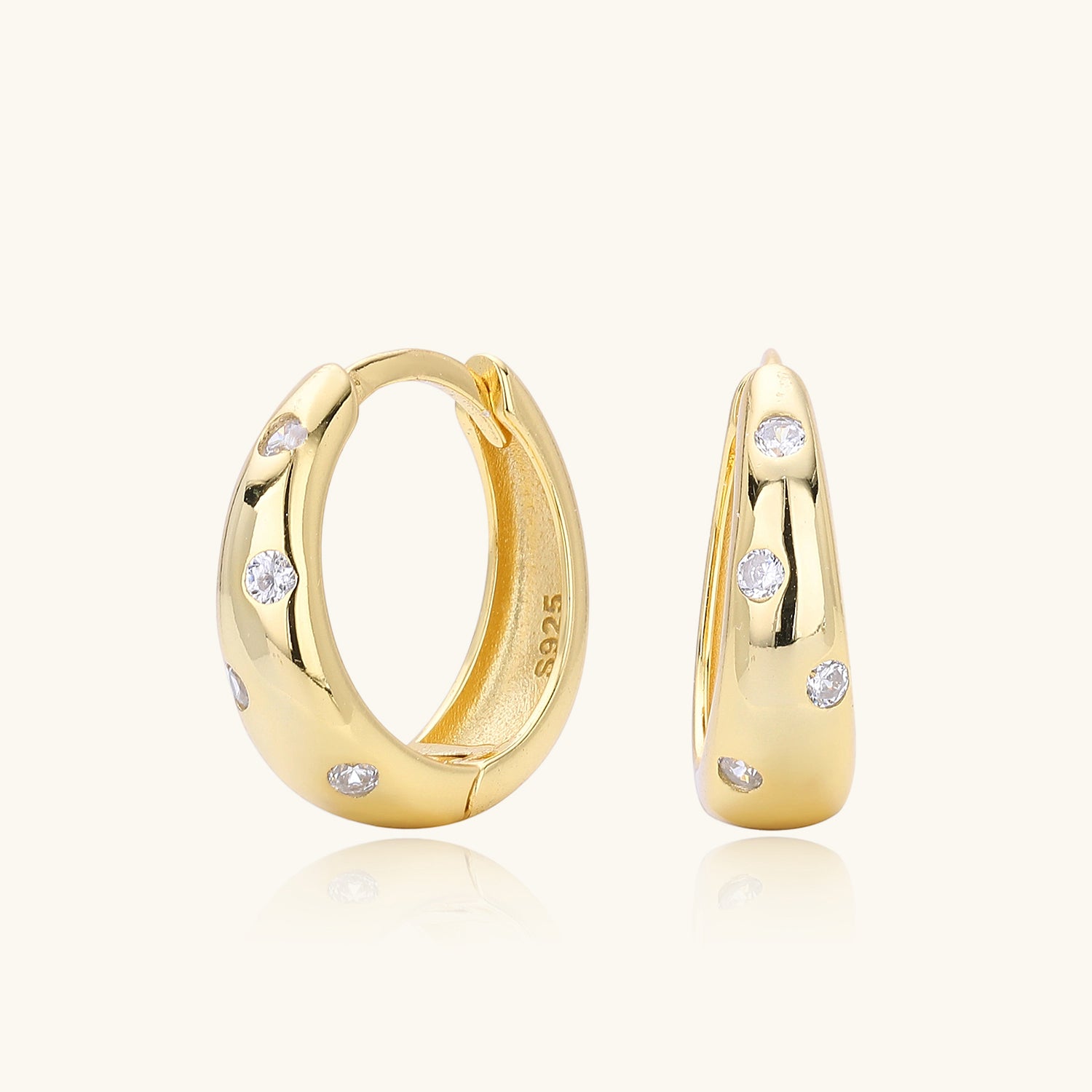 Diamond Dome Huggie Hoop Earrings - Gold