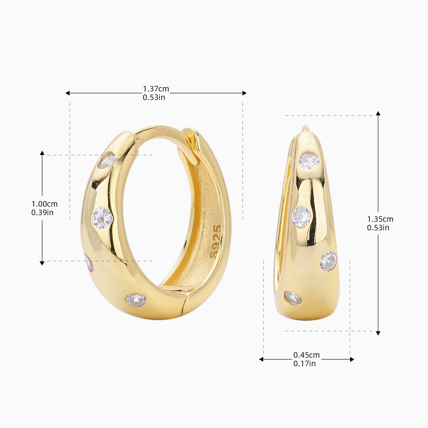 Diamond Dome Huggie Hoop Earrings - Gold